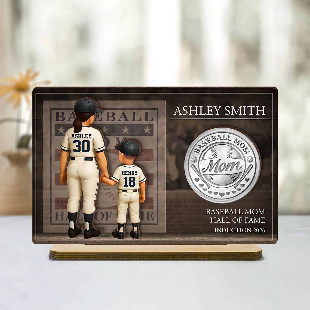 Baseball Mom Hall Of Fame - Personalized 2-Layered Wooden Plaque - Mother's Day Gift, Gift For Mom - Image 5