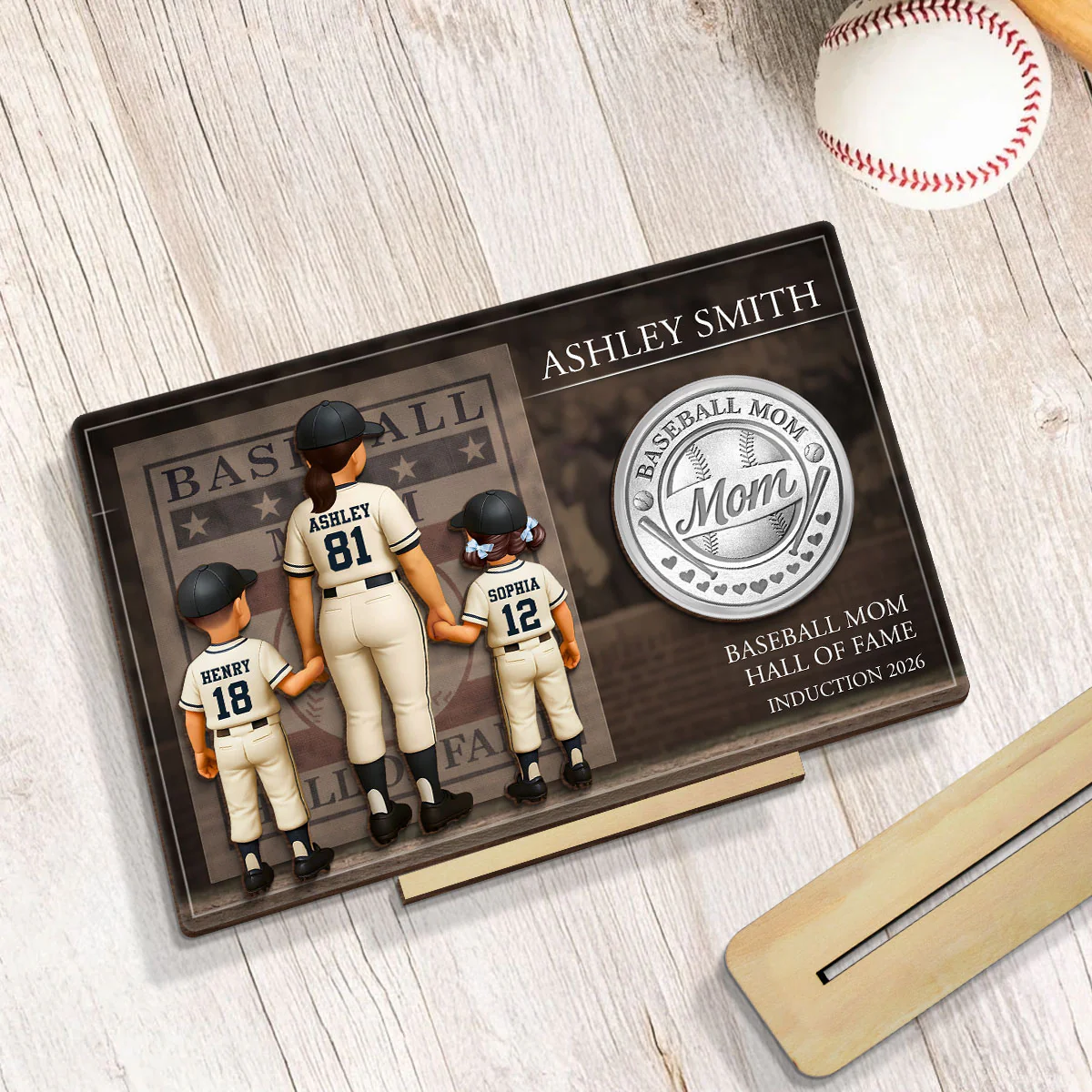 Baseball Mom Hall Of Fame - Personalized 2-Layered Wooden Plaque - Mother's Day Gift, Gift For Mom - Image 6