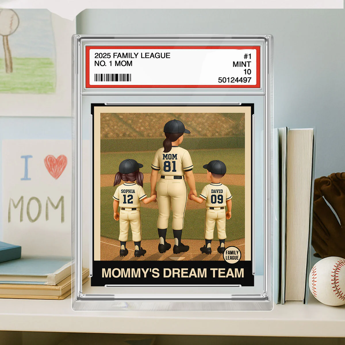 Baseball Mom Woman & Kids Trading Card Style Personalized Acrylic Block Plaque - Image 5