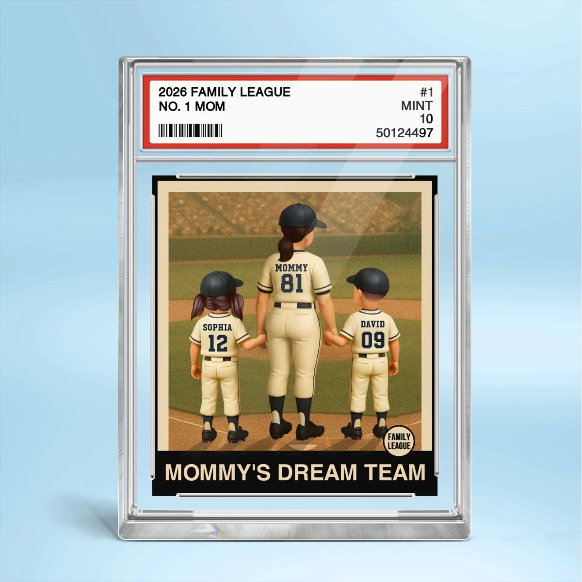 Baseball Mom Woman & Kids Trading Card Style Personalized Acrylic Block Plaque - Image 8