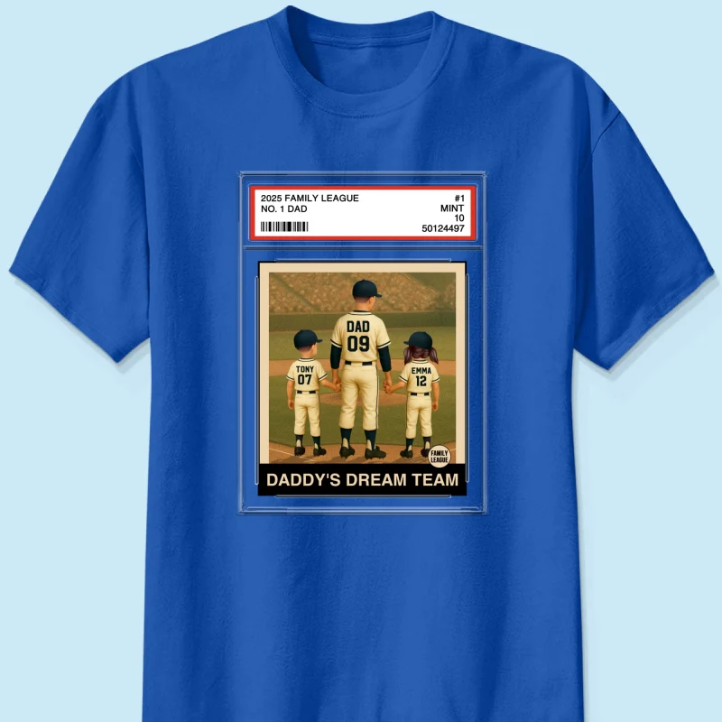Baseball No. 1 Dad Grandpa Man & Kids Trading Card Style Personalized Shirt - Image 10