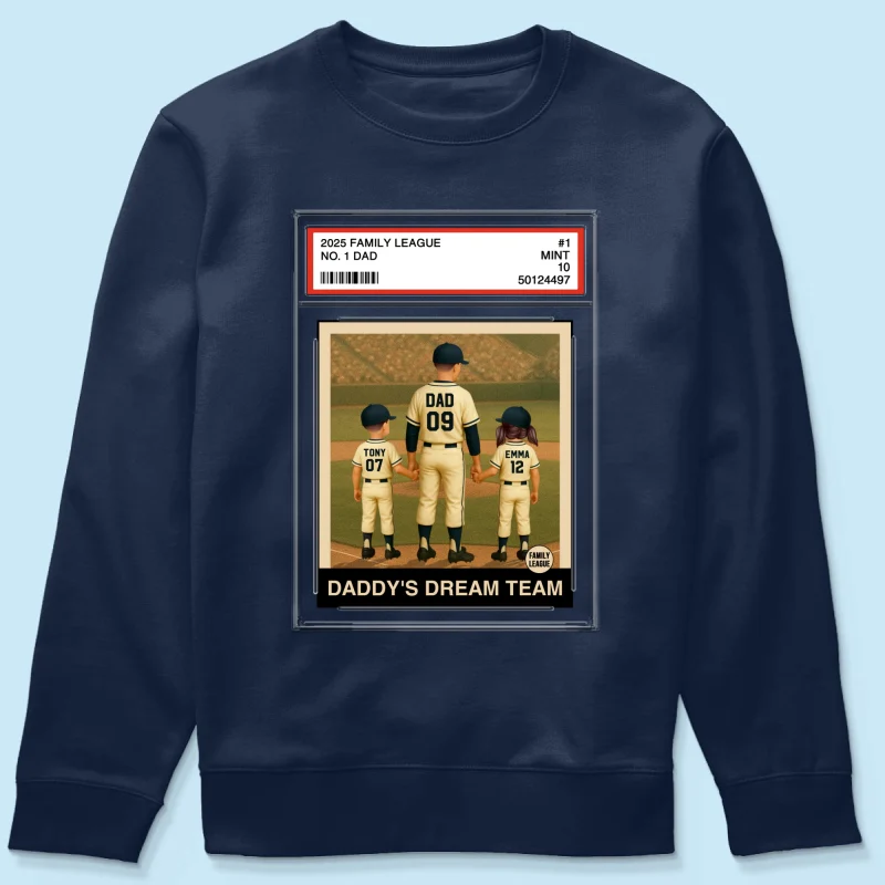 Baseball No. 1 Dad Grandpa Man & Kids Trading Card Style Personalized Shirt - Image 11