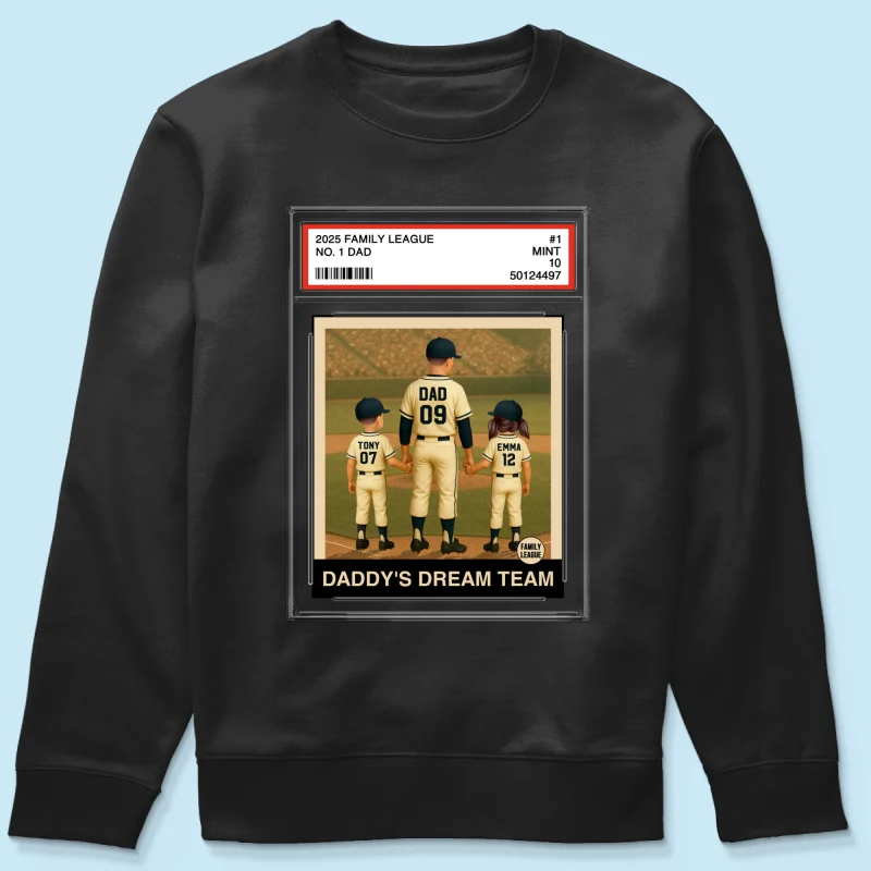 Baseball No. 1 Dad Grandpa Man & Kids Trading Card Style Personalized Shirt - Image 12