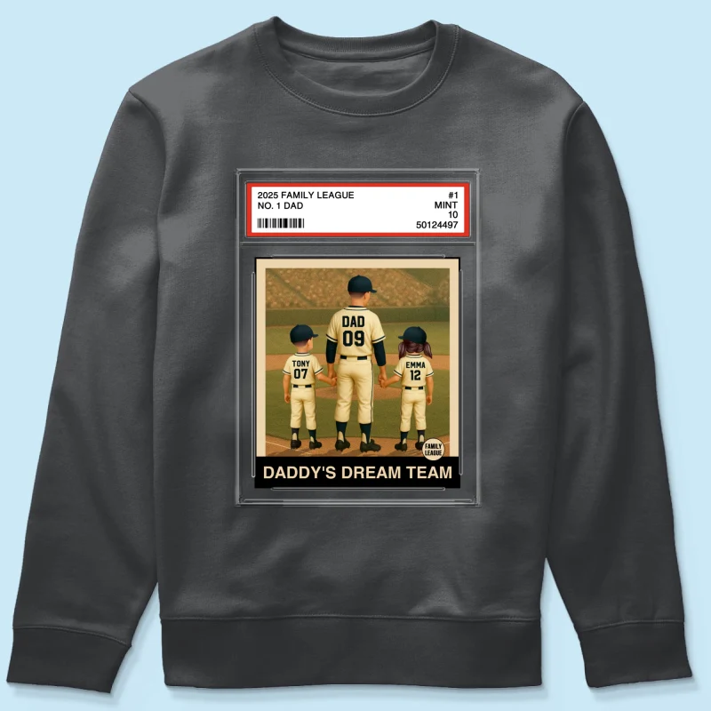 Baseball No. 1 Dad Grandpa Man & Kids Trading Card Style Personalized Shirt - Image 13
