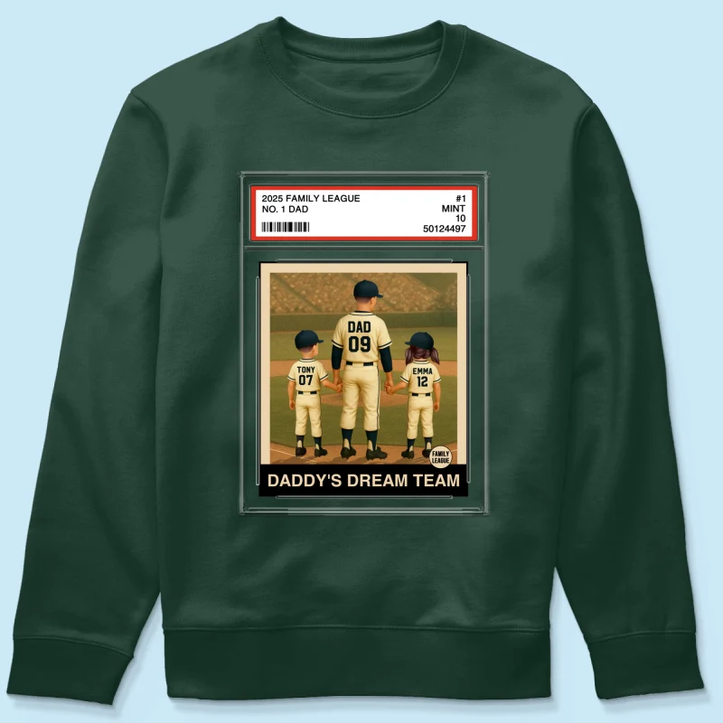 Baseball No. 1 Dad Grandpa Man & Kids Trading Card Style Personalized Shirt - Image 14