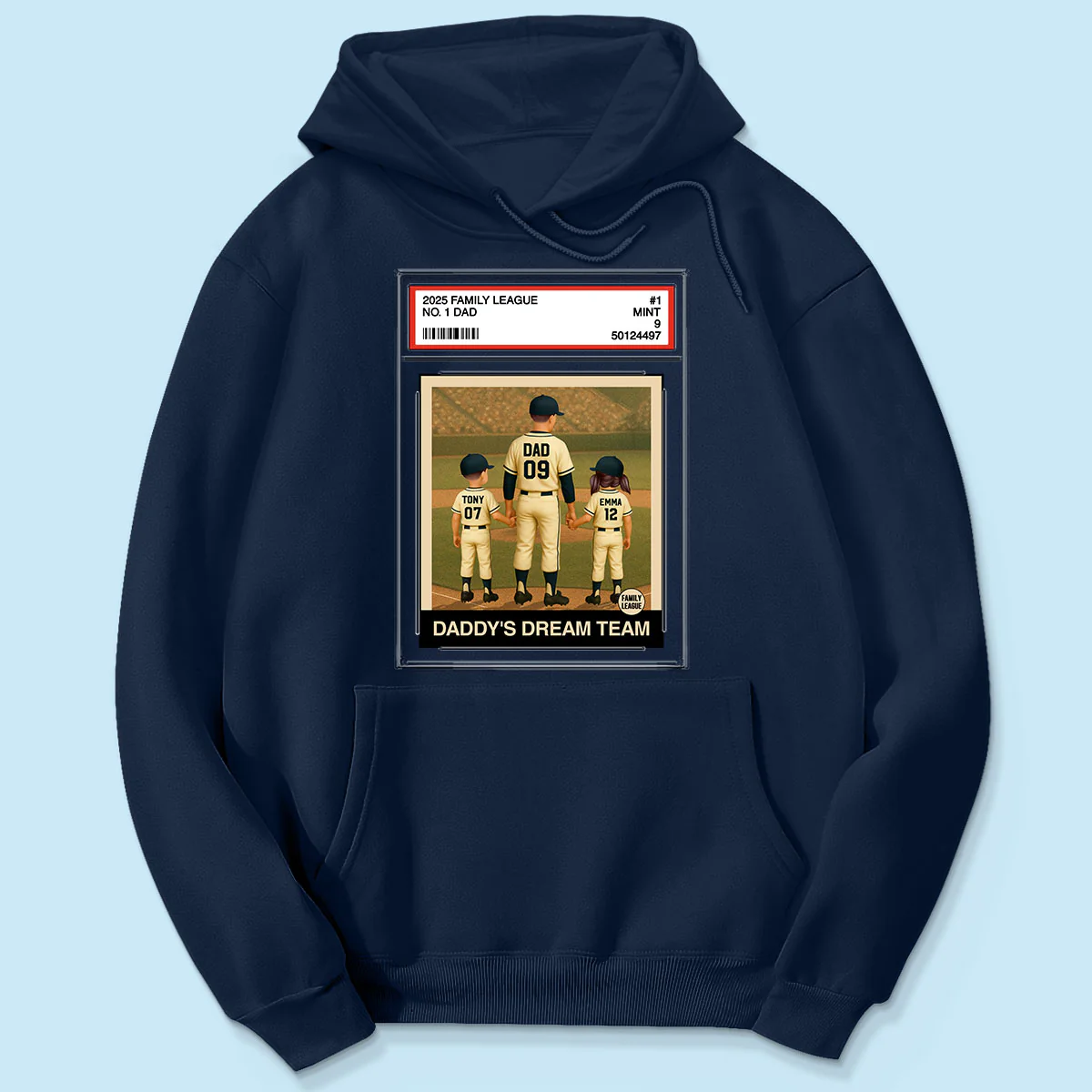 Baseball No. 1 Dad Grandpa Man & Kids Trading Card Style Personalized Shirt - Image 4
