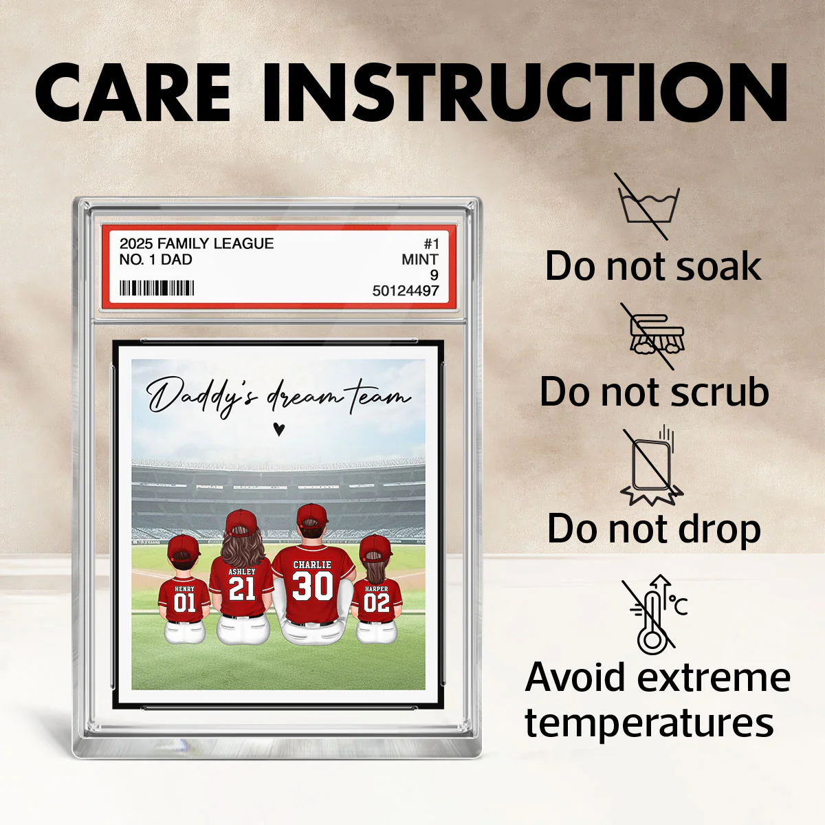 Baseball No. 1 Dad Man & Kids Sitting Trading Card Style - Personalized Acrylic Block Plaque - Image 8
