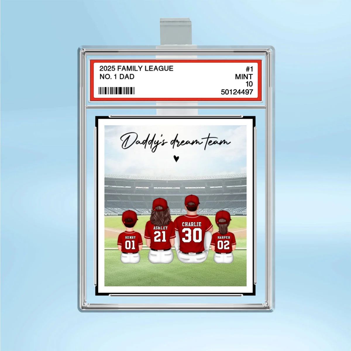Baseball No. 1 Dad Man & Kids Sitting Trading Card Style Personalized Acrylic Car Visor Clip - Image 8