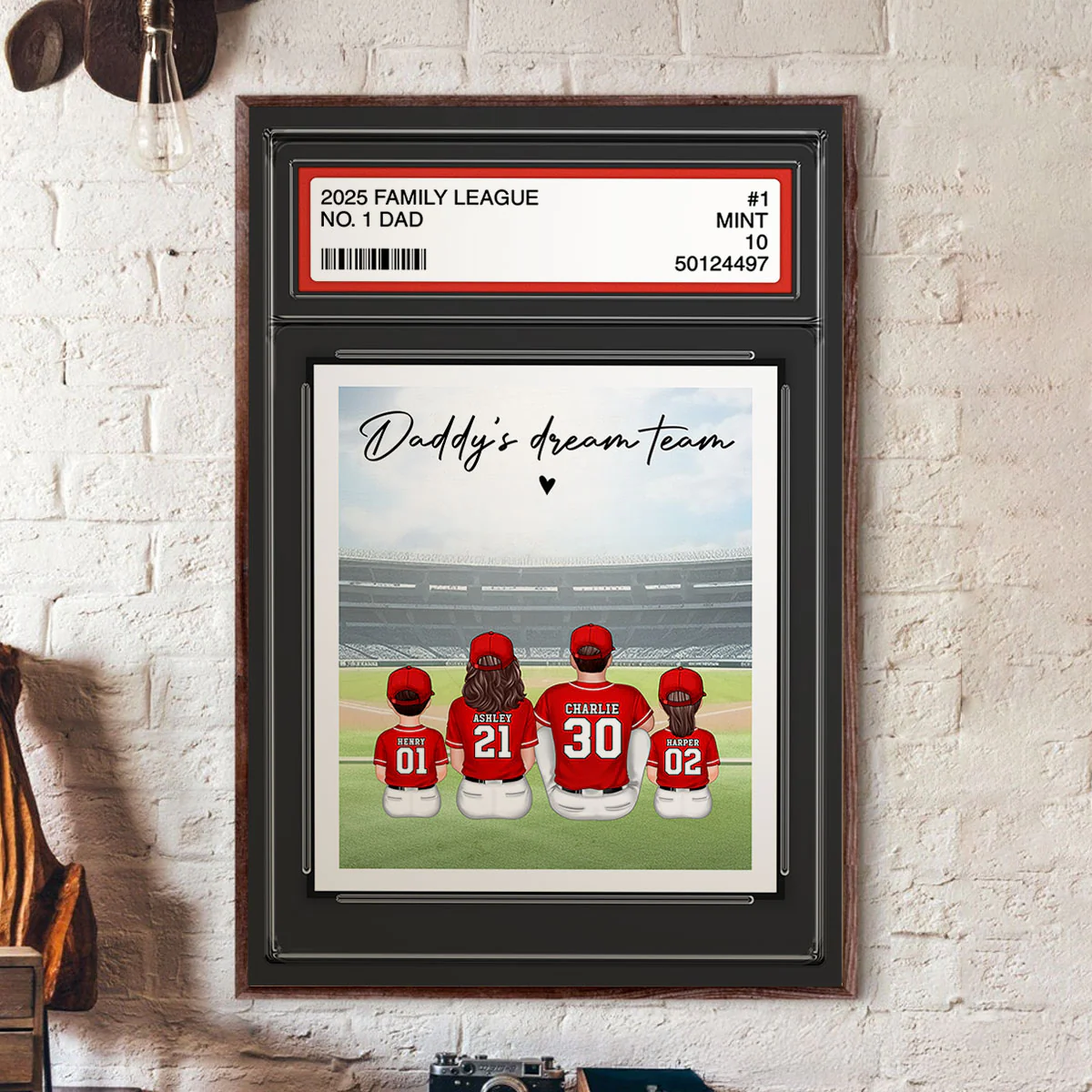 Baseball No. 1 Dad Man & Kids Sitting Trading Card Style Personalized Poster - Image 5
