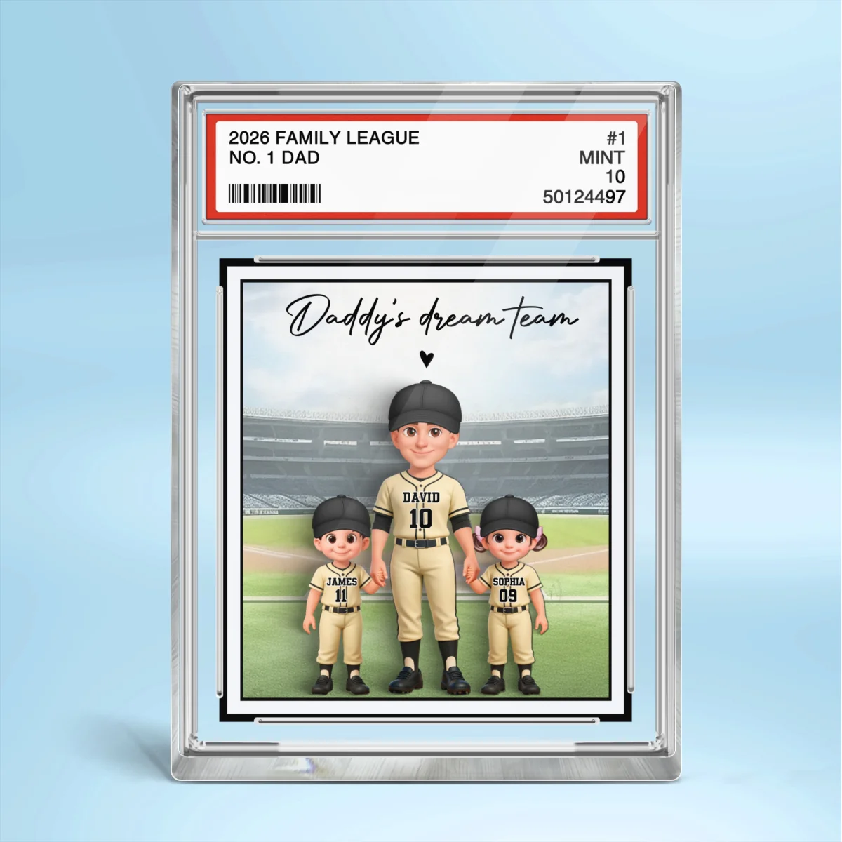 Baseball No. 1 Dad Man & Kids Standing On Court Trading Card Style - Personalized Acrylic Block Plaque - Gift For Baseball Dad - Image 8