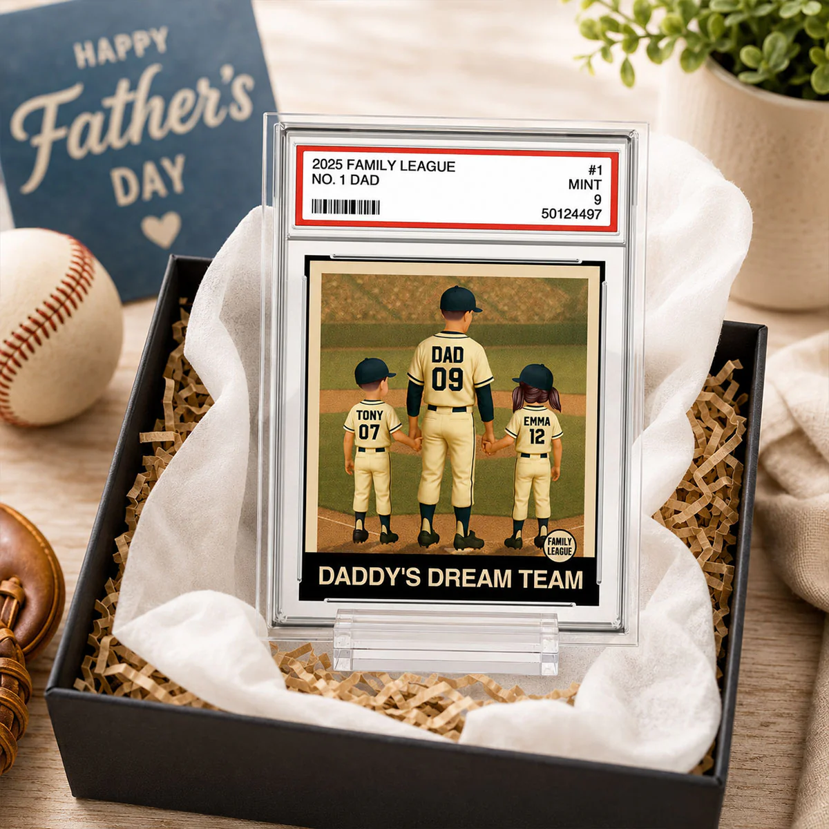 Baseball No. 1 Dad Man & Kids Trading Card Style - Personalized Acrylic Plaque - Image 2