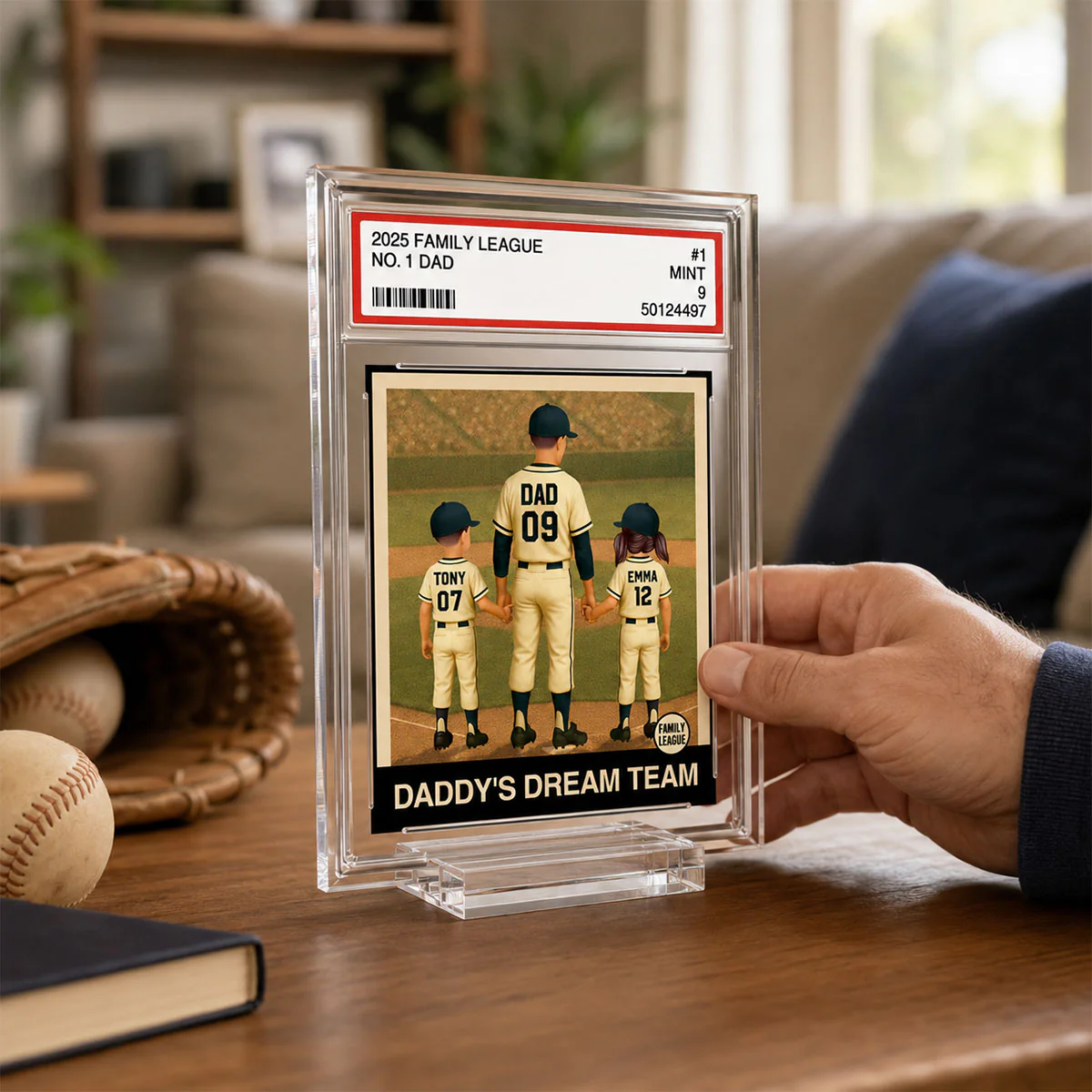 Baseball No. 1 Dad Man & Kids Trading Card Style - Personalized Acrylic Plaque - Image 4