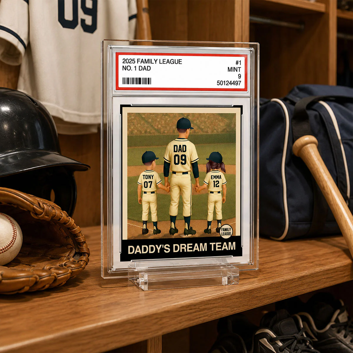 Baseball No. 1 Dad Man & Kids Trading Card Style - Personalized Acrylic Plaque - Image 5