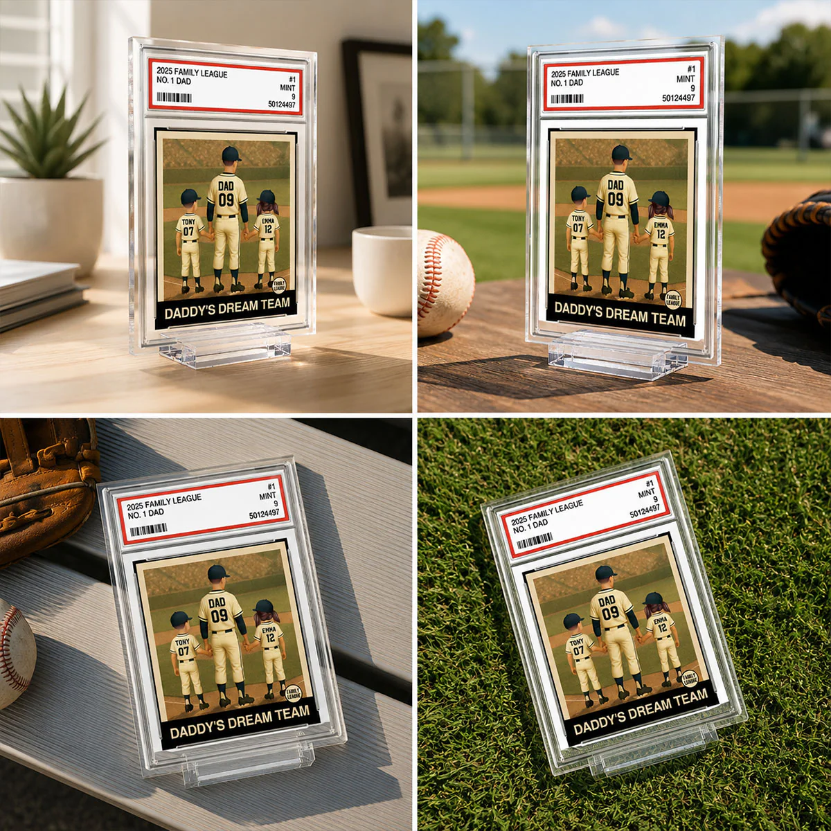 Baseball No. 1 Dad Man & Kids Trading Card Style - Personalized Acrylic Plaque - Image 7