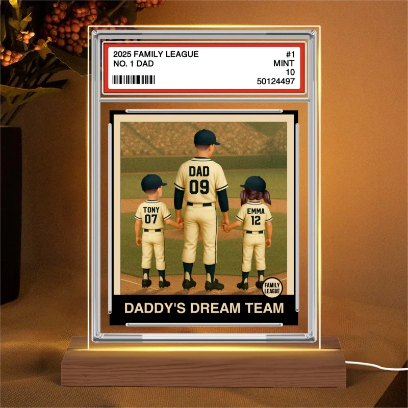 Baseball No. 1 Dad Man & Kids Trading Card Style Personalized Acrylic Plaque With LED Night Light - Image 9