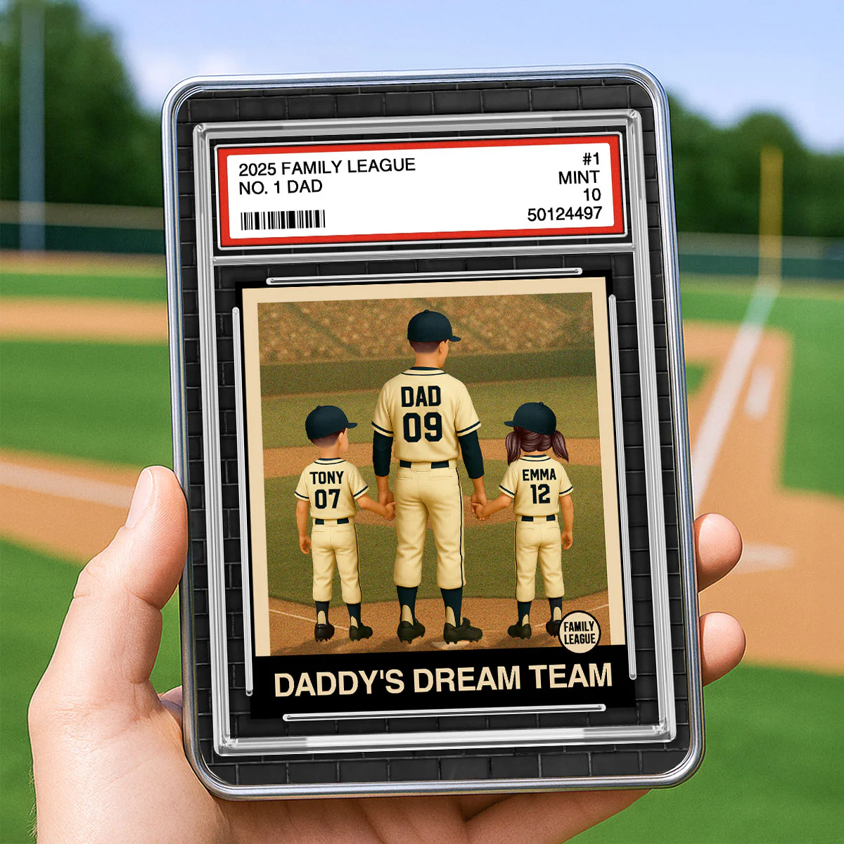 Baseball No. 1 Dad Man & Kids Trading Card Style Personalized Mirrored Picture Frame - Image 12