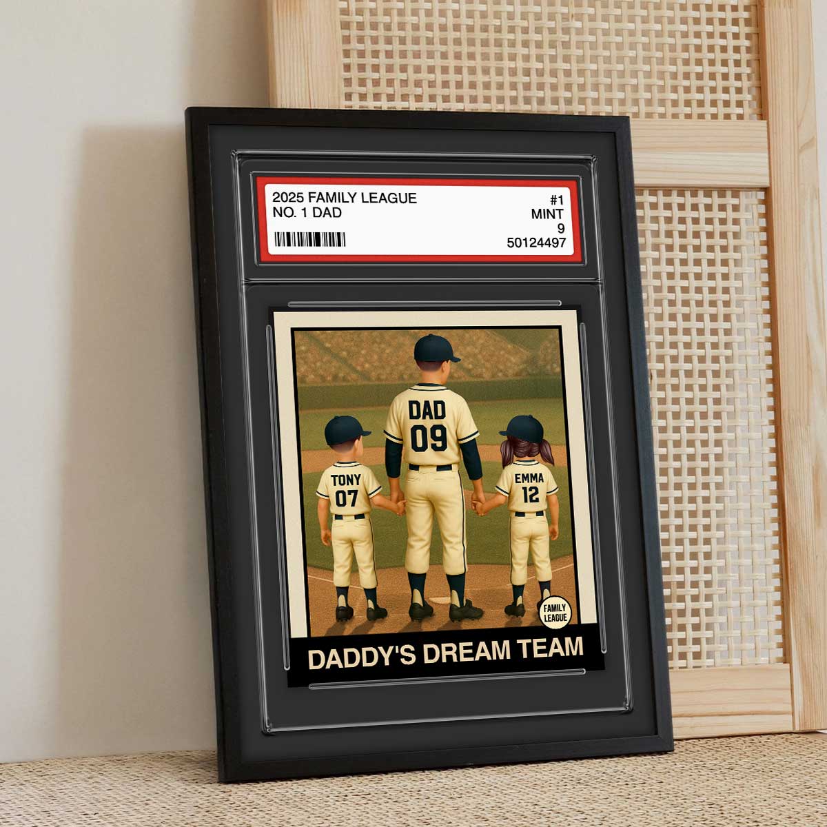 Baseball No. 1 Dad Man & Kids Trading Card Style Personalized Poster - Image 4