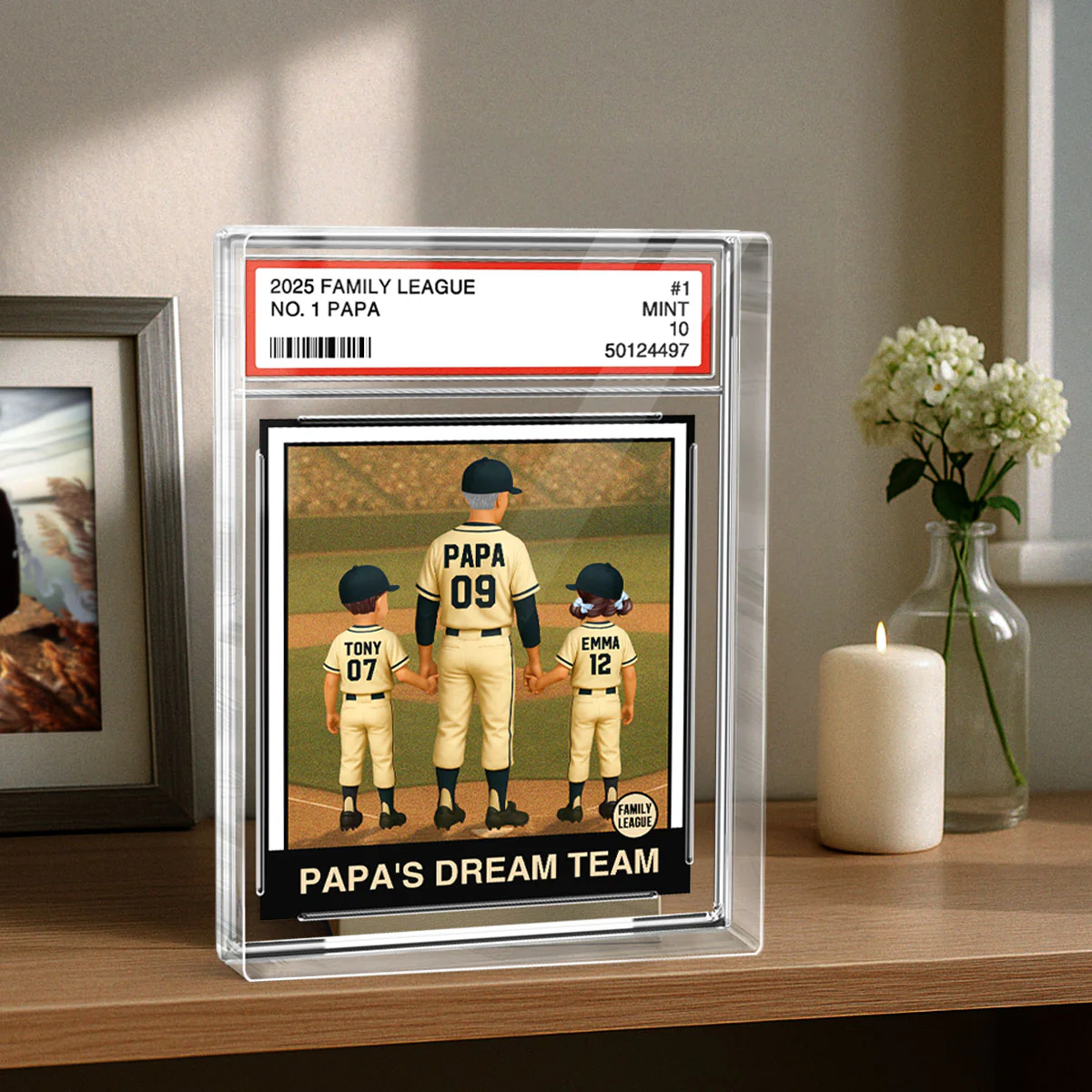 Baseball No. 1 Grandpa Man & Kids Trading Card Style Personalized Acrylic Block Plaque - Image 5