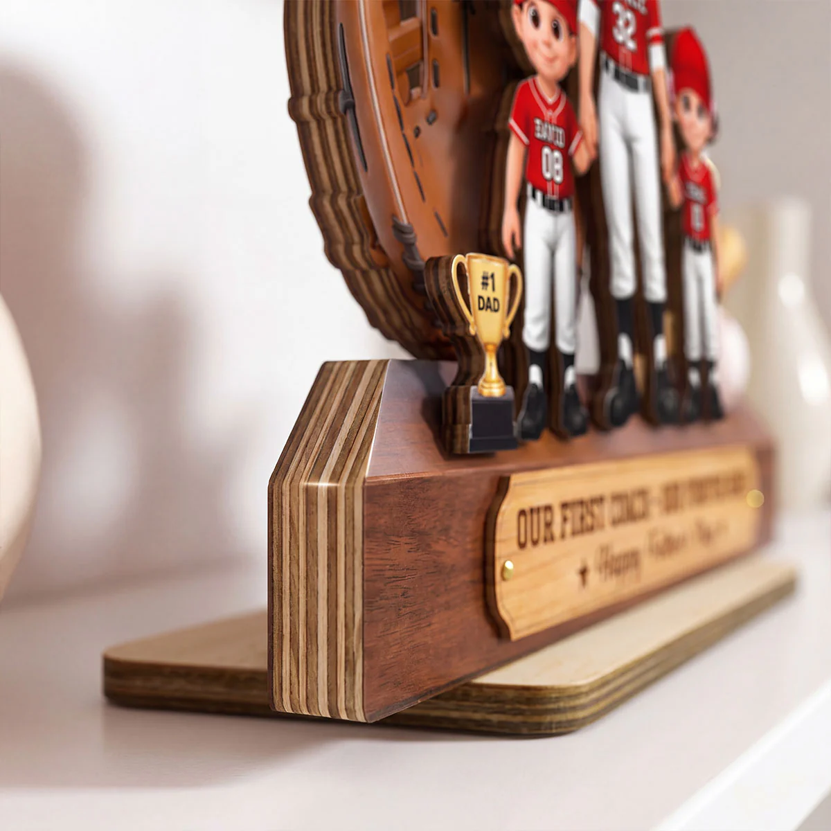 Baseball No.1 Dad We Caught The Best Dad - Personalized 2-Layered Wooden Plaque -  Gift For Dad - Image 10