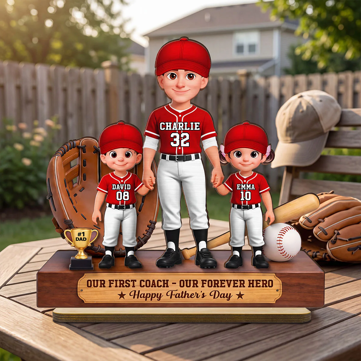 Baseball No.1 Dad We Caught The Best Dad - Personalized 2-Layered Wooden Plaque -  Gift For Dad - Image 11