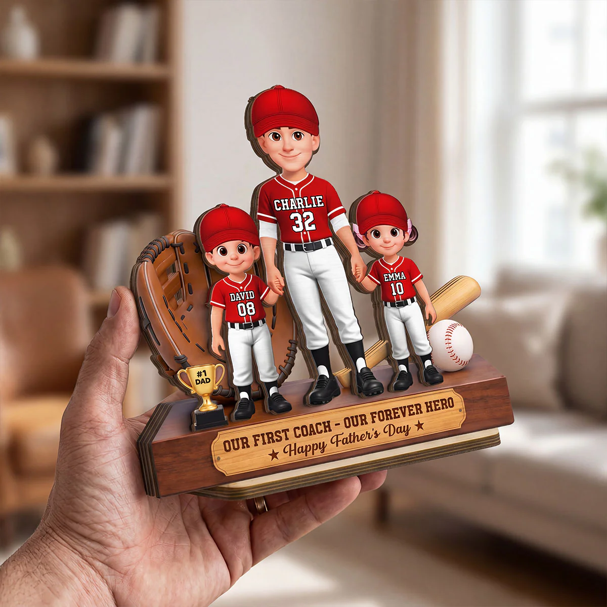 Baseball No.1 Dad We Caught The Best Dad - Personalized 2-Layered Wooden Plaque -  Gift For Dad - Image 12