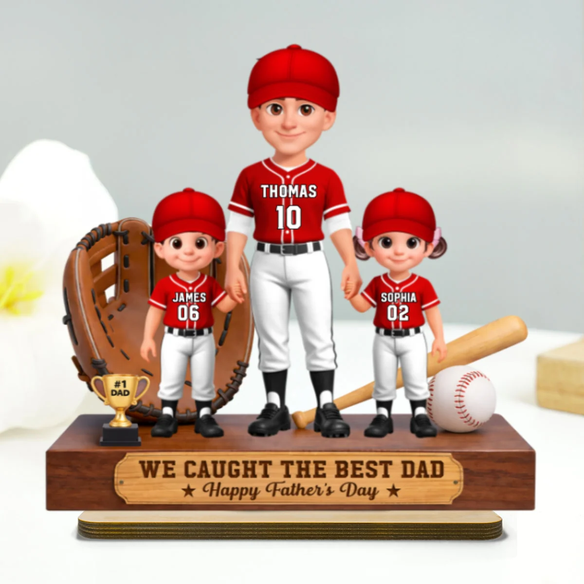 Baseball No.1 Dad We Caught The Best Dad - Personalized 2-Layered Wooden Plaque -  Gift For Dad - Image 14