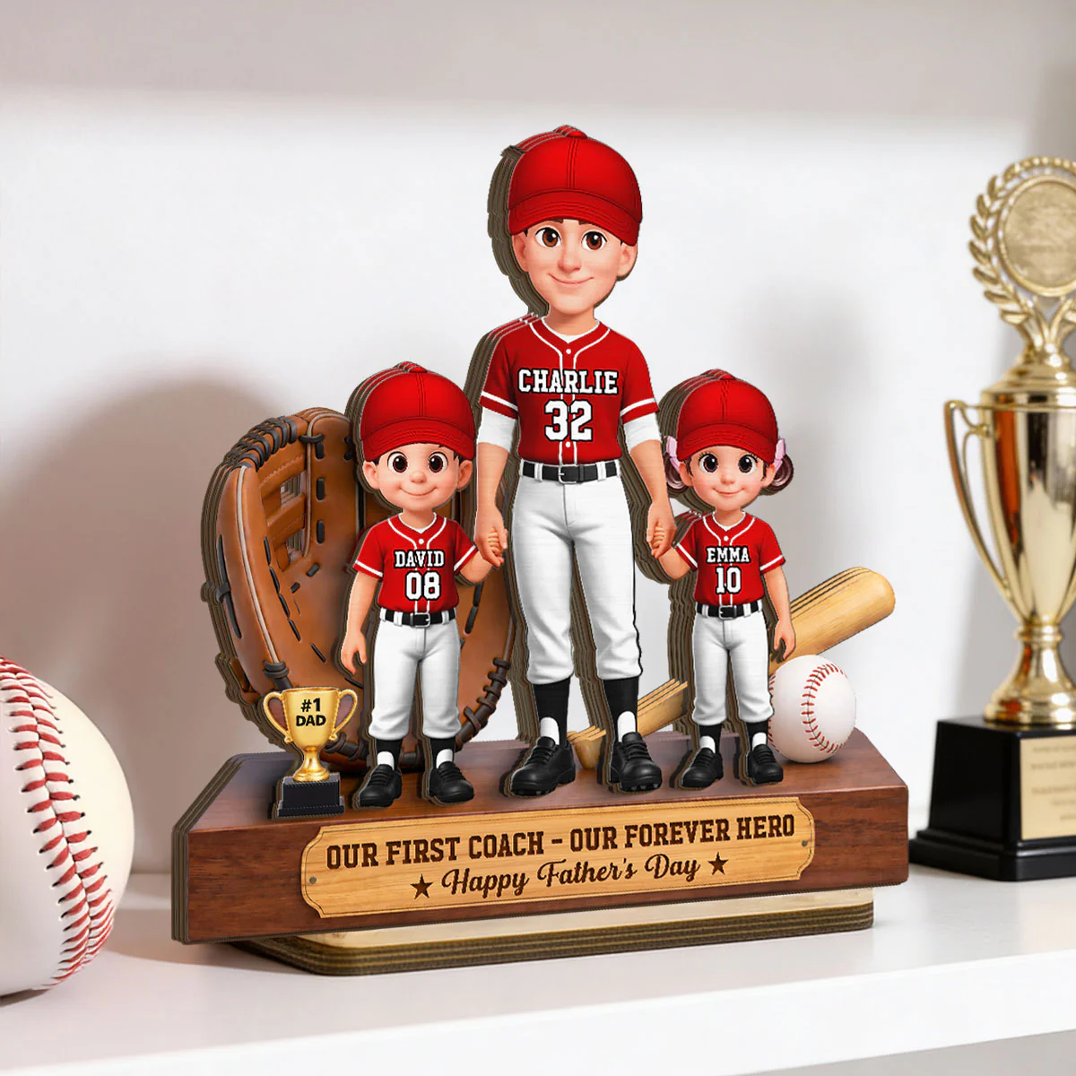 Baseball No.1 Dad We Caught The Best Dad - Personalized 2-Layered Wooden Plaque -  Gift For Dad - Image 2