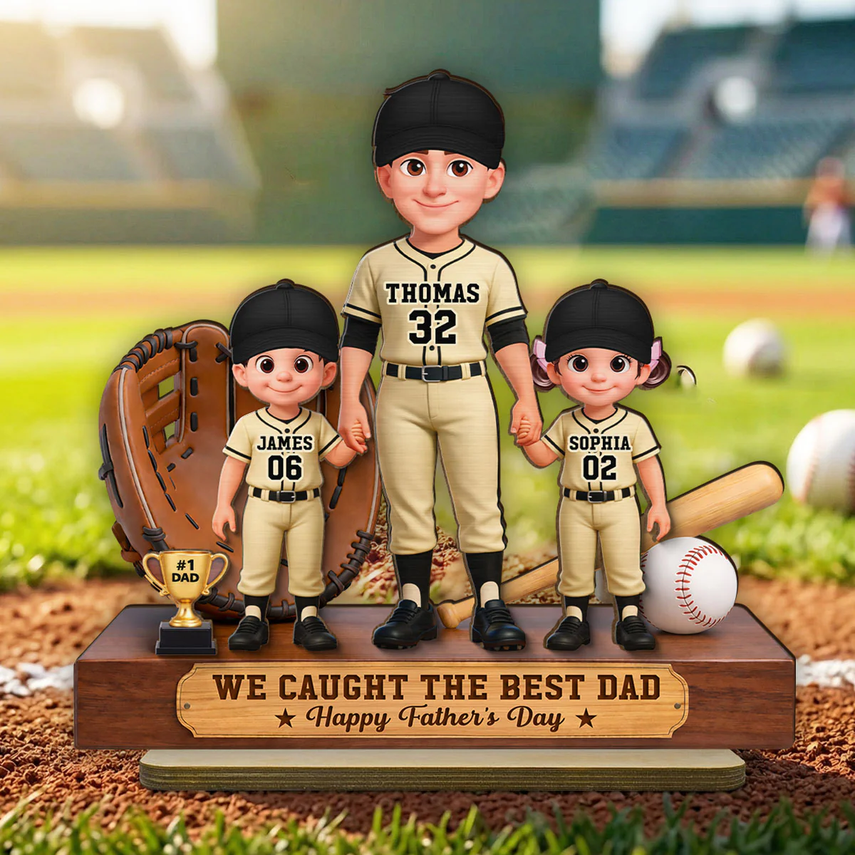 Baseball No.1 Dad We Caught The Best Dad - Personalized 2-Layered Wooden Plaque -  Gift For Dad - Image 4