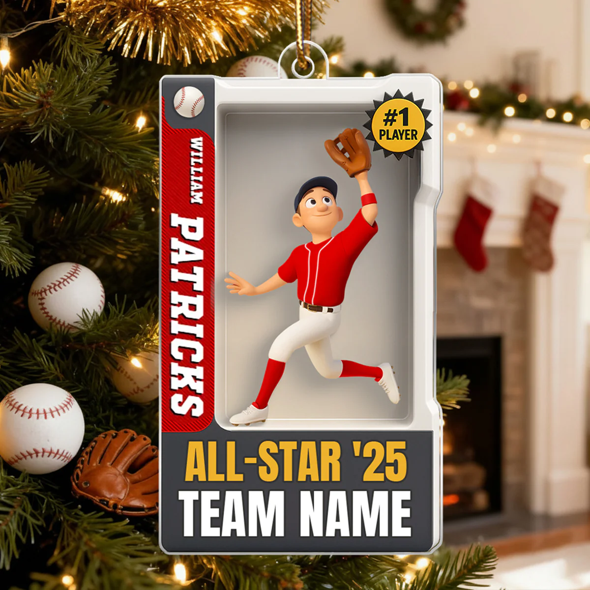 Baseball Player 3D Effect Action Figure - Personalized Acrylic Ornament - Christmas Gift for Son, Grandson - Image 2