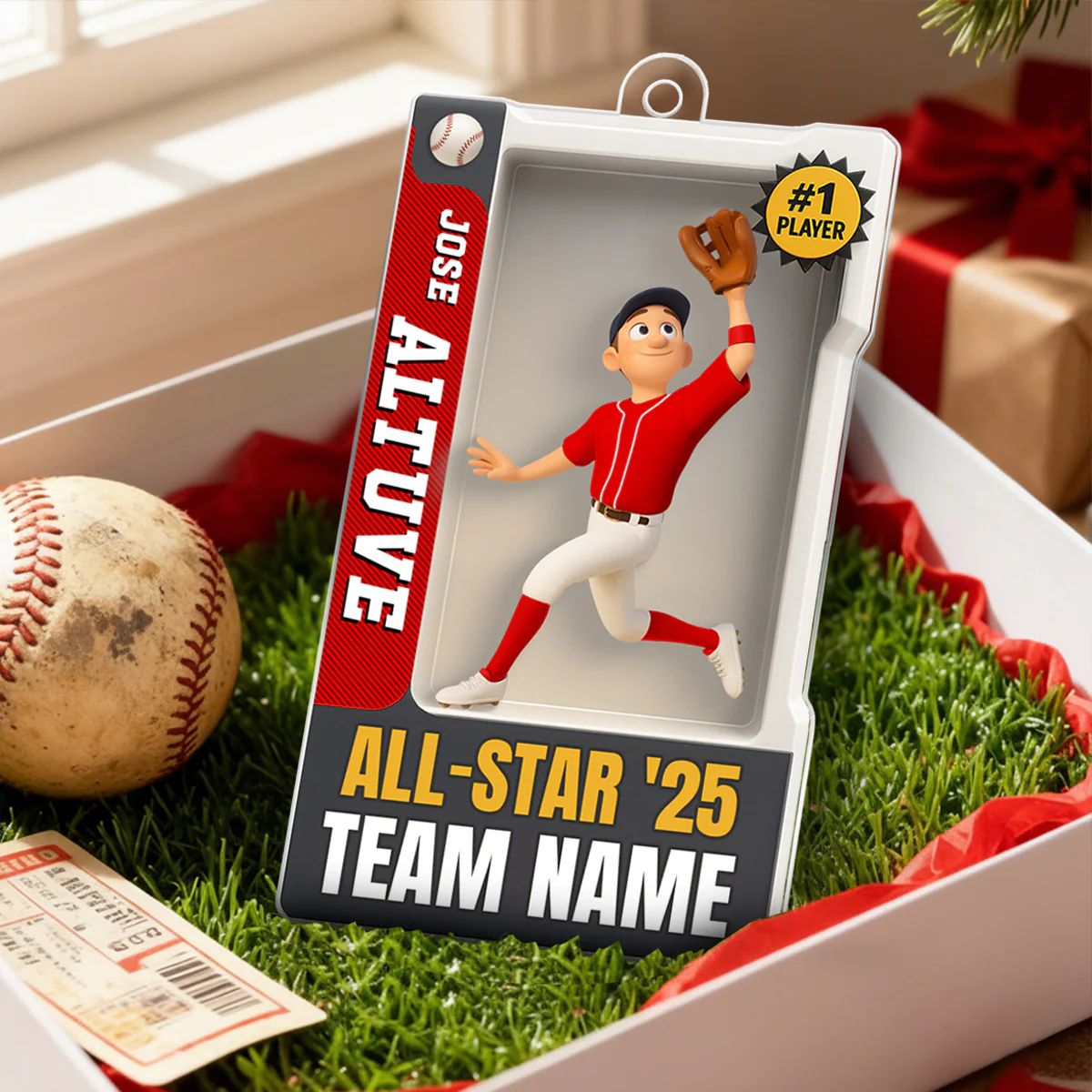 Baseball Player 3D Effect Action Figure - Personalized Acrylic Ornament - Christmas Gift for Son, Grandson - Image 3