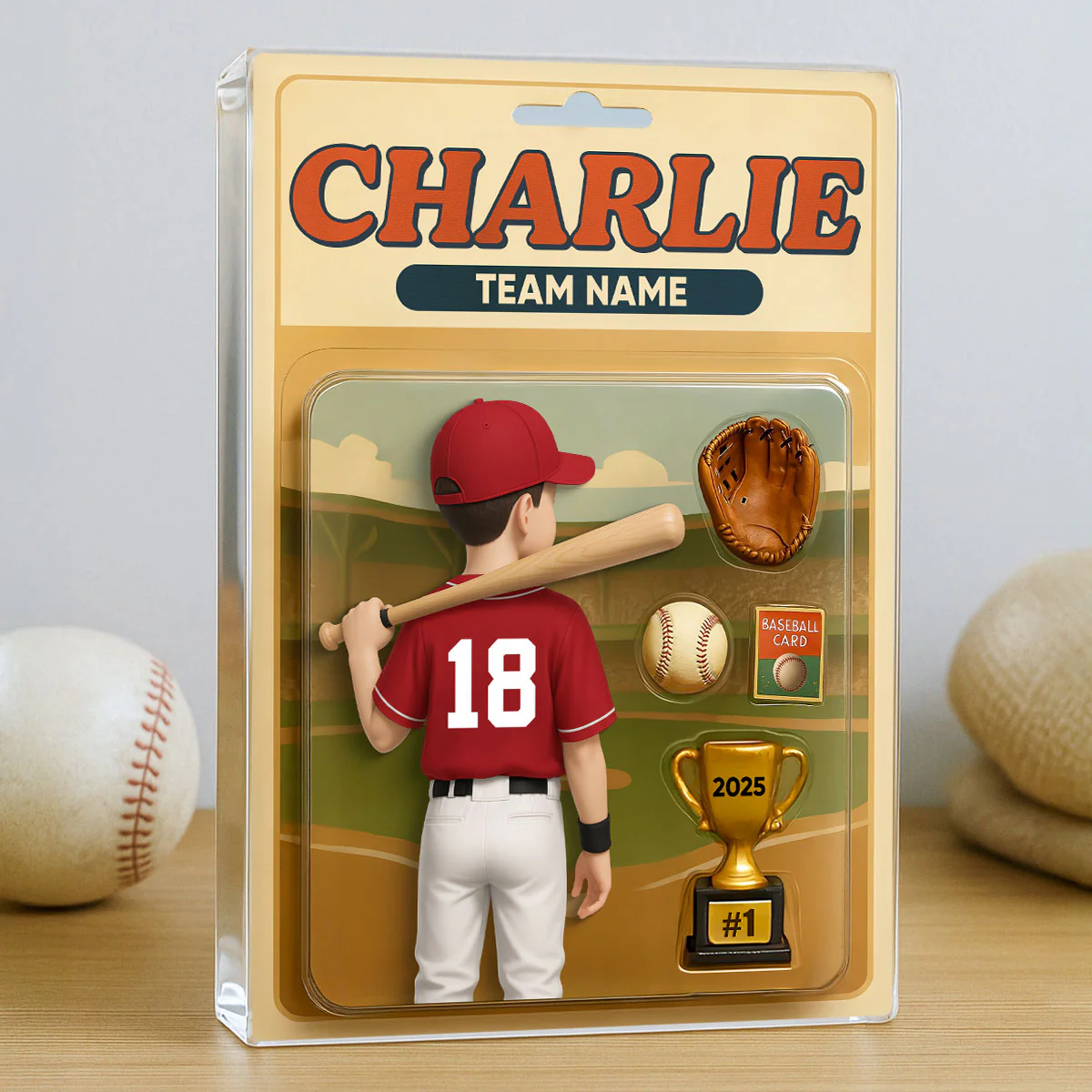 Baseball Player Custom Figure 3D Effect - Personalized Acrylic Block Plaque - Christmas Gift for Son, Daughter, Grandkids