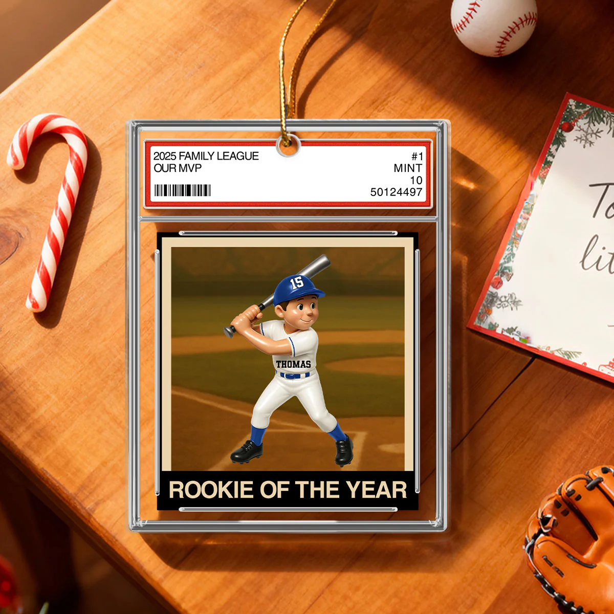 Baseball Player Family League Trading Card Style - Personalized Acrylic Ornament - Christmas Gift For Son, Grandson - Image 3