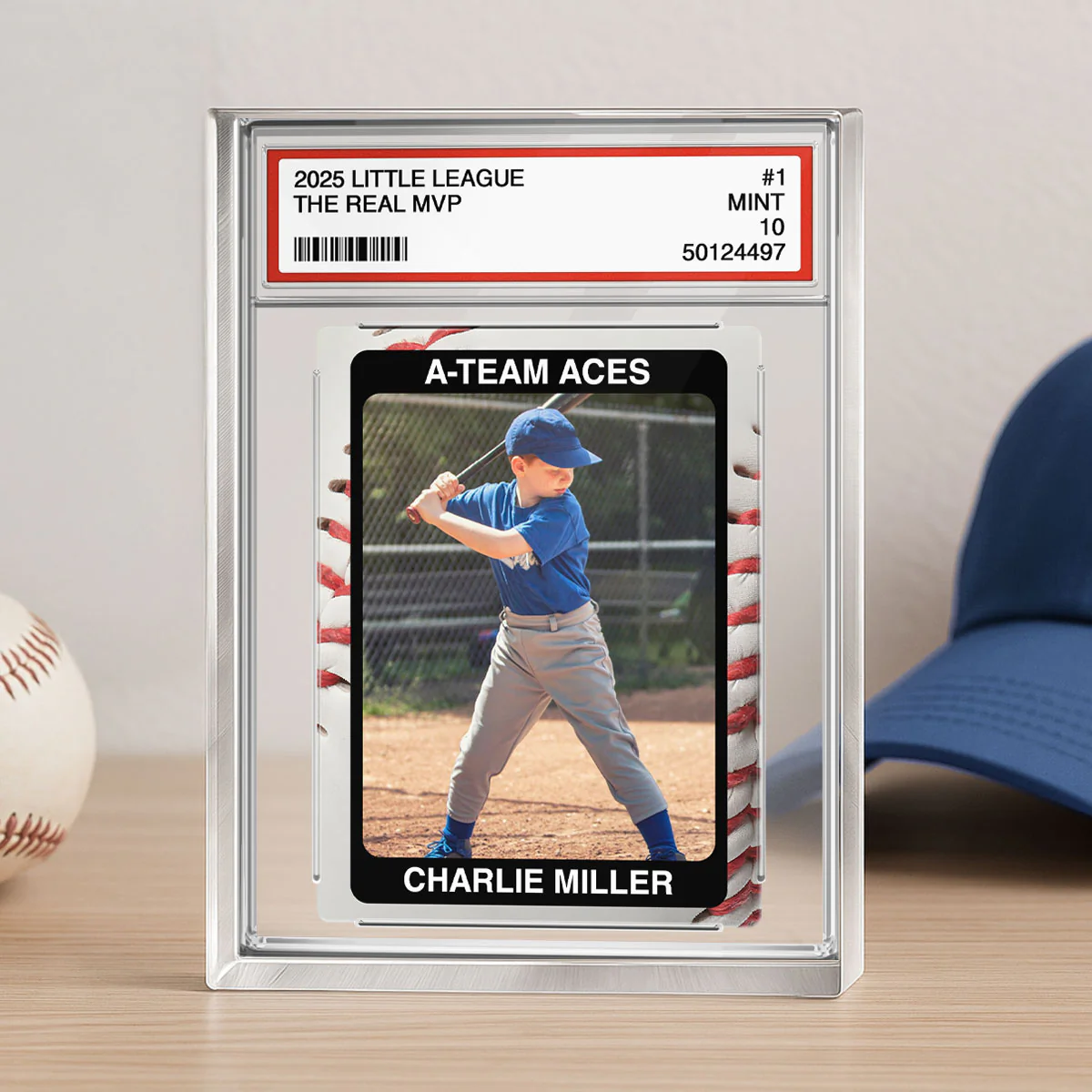 Baseball Player Gift Little League Trading Card Style Personalized Acrylic Block Plaque - Image 3