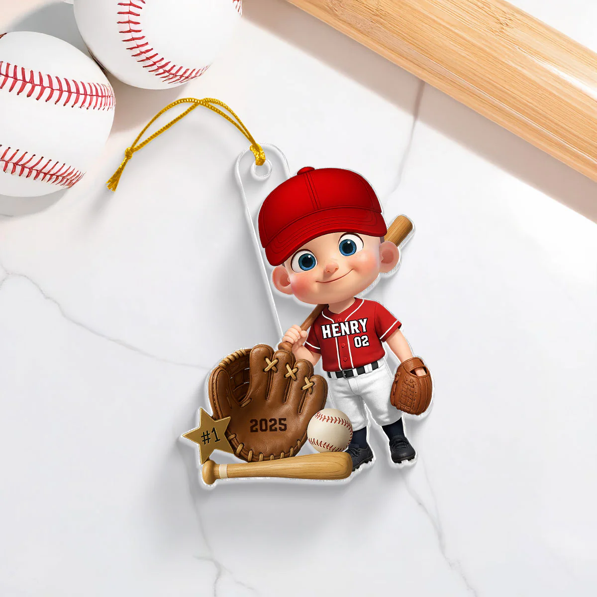 Baseball Player With Baseball Mitt Bat Ball - Personalized Acrylic Ornament - Gift For Kids, Grandkids - Image 8