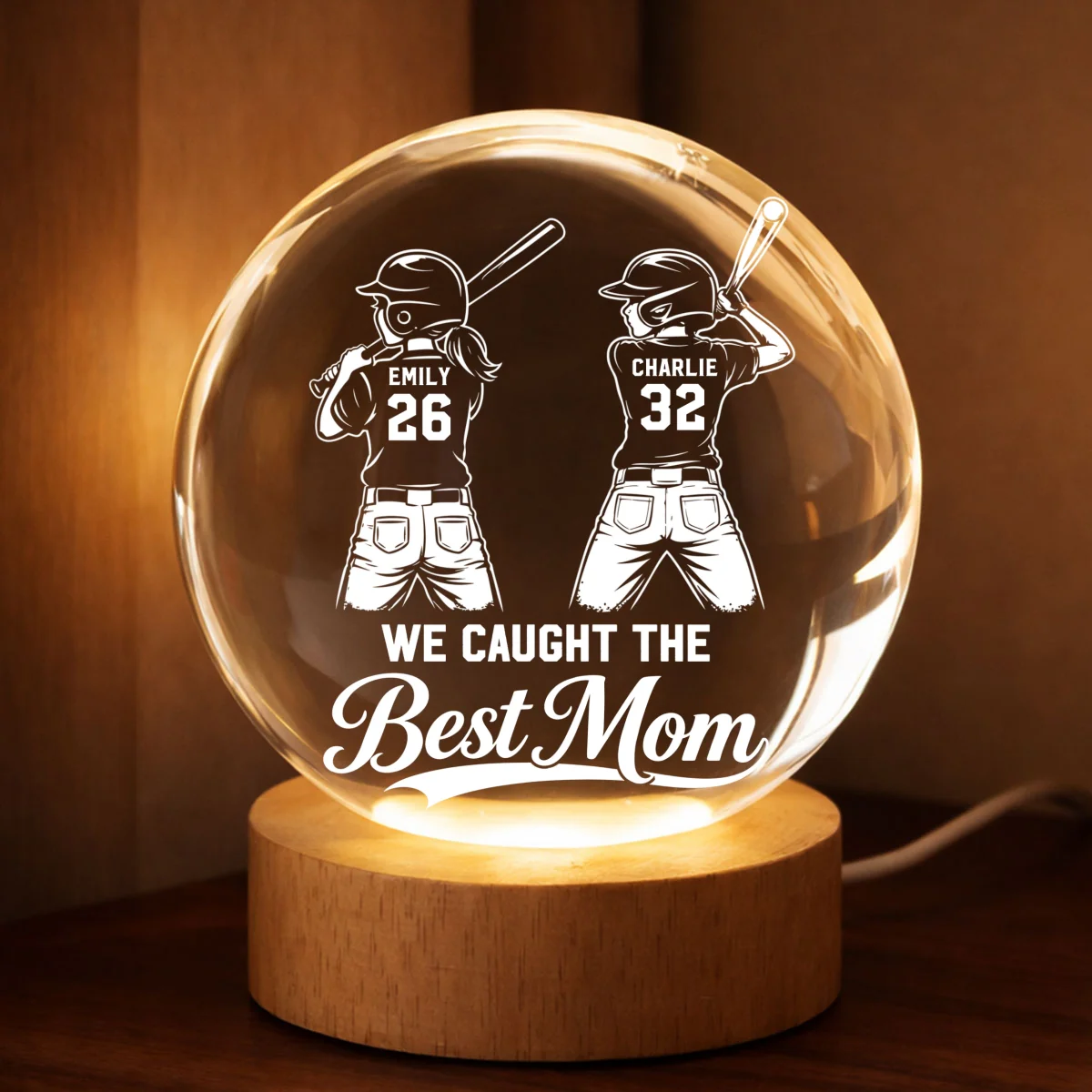 Baseball Players We Caught The Best Mom - Personalized Crystal Ball LED Night Light - Mother's Day Gift For Baseball Mom, Wife - Image 11