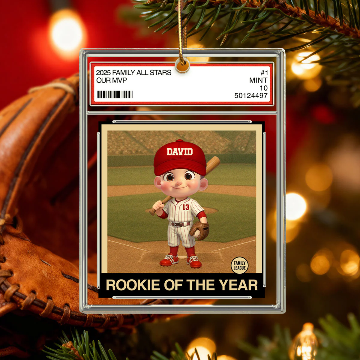 Baseball Rookie Of The Year Kid All Star Trading Card Style - Personalized Acrylic Ornament - Christmas Gift For Kids, Grandchildren - Image 3