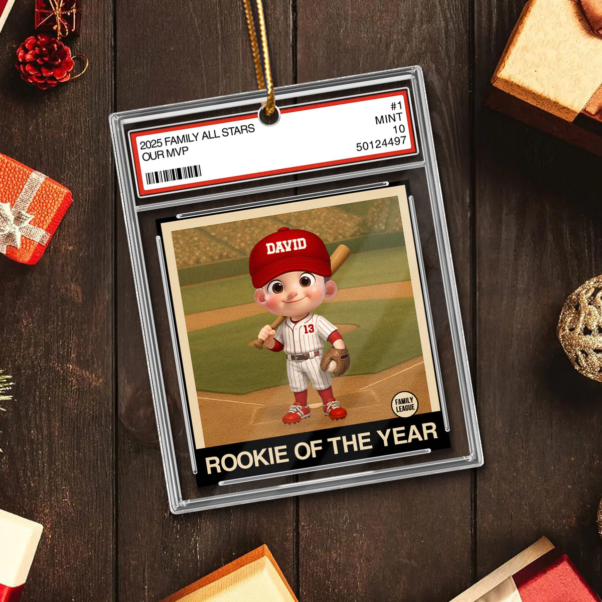 Baseball Rookie Of The Year Kid All Star Trading Card Style - Personalized Acrylic Ornament - Christmas Gift For Kids, Grandchildren - Image 5