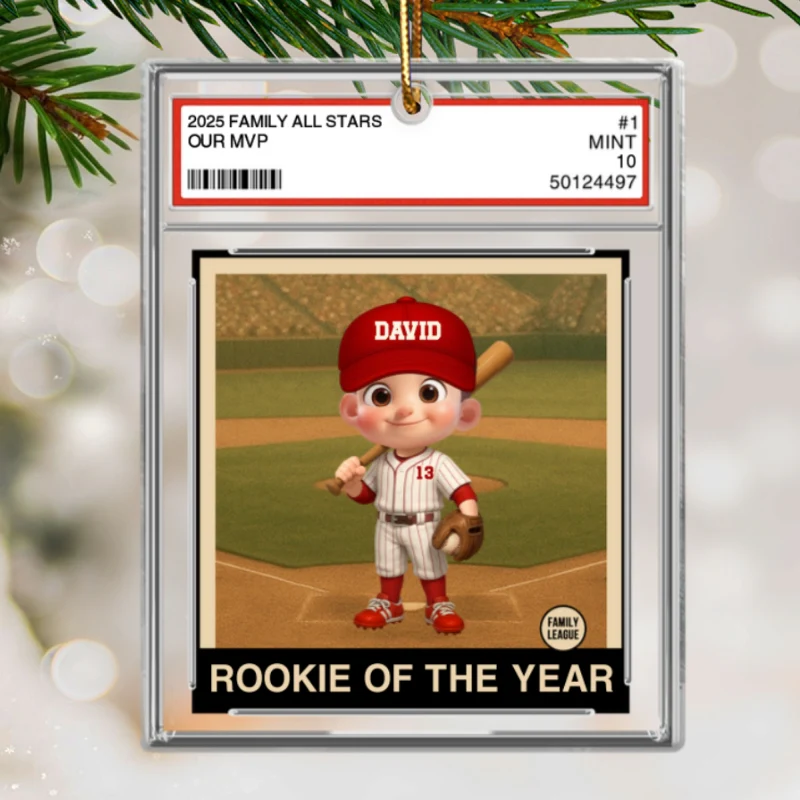 Baseball Rookie Of The Year Kid All Star Trading Card Style - Personalized Acrylic Ornament - Christmas Gift For Kids, Grandchildren - Image 8
