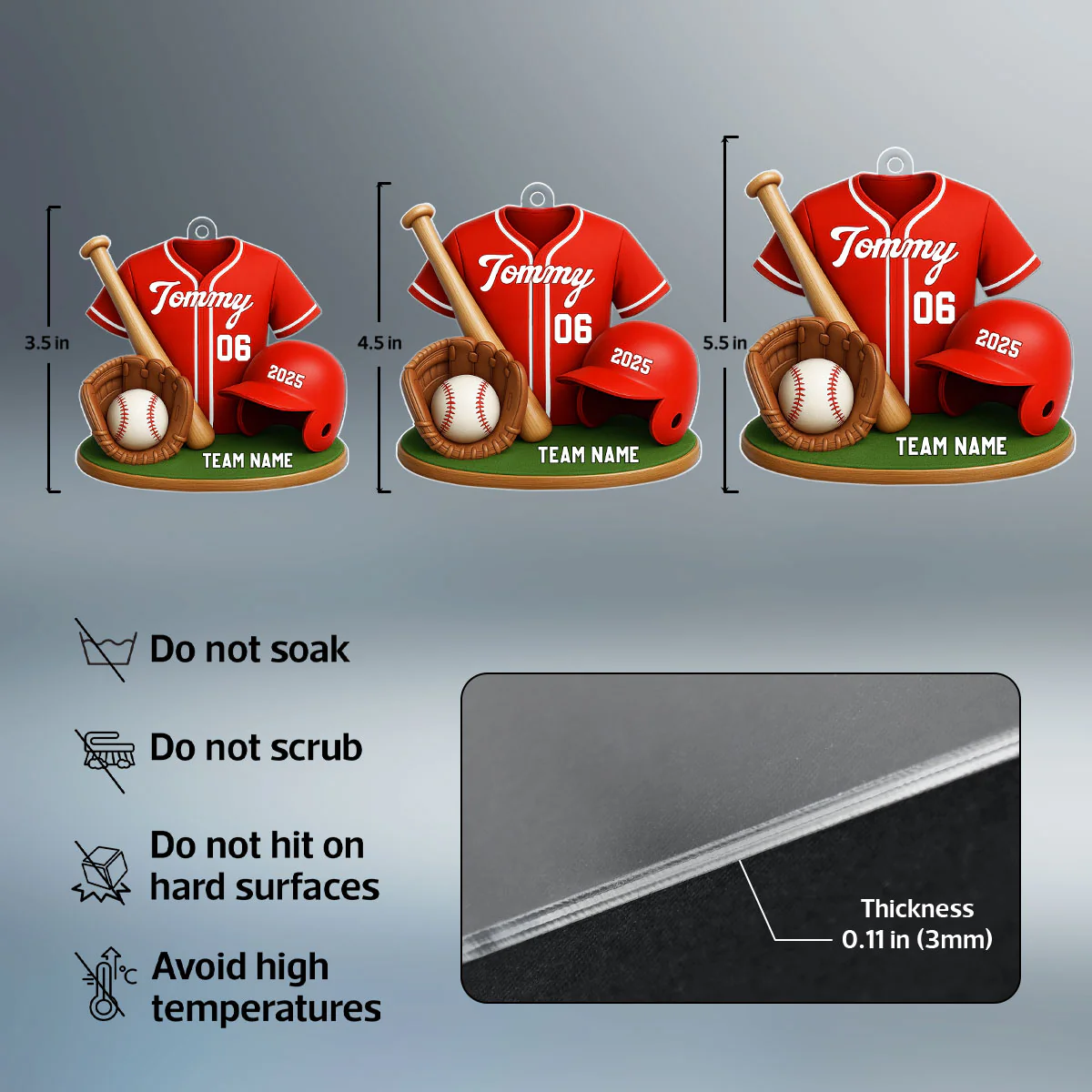 Baseball Custom Jersey 3D Effect - Personalized Acrylic Ornament - Christmas Gift for Son, Daughter, Grandkids - Image 7