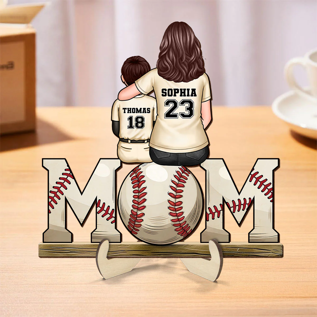 Baseball, Softball Mom And Kids Personalized 2 Layer Wooden Plaque, Gift for Mom, Gift for Wife