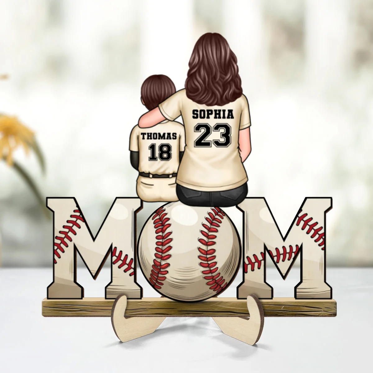 Baseball, Softball Mom And Kids Personalized 2 Layer Wooden Plaque, Gift for Mom, Gift for Wife - Image 10