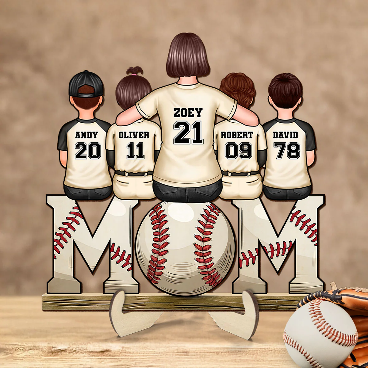 Baseball, Softball Mom And Kids Personalized 2 Layer Wooden Plaque, Gift for Mom, Gift for Wife - Image 3