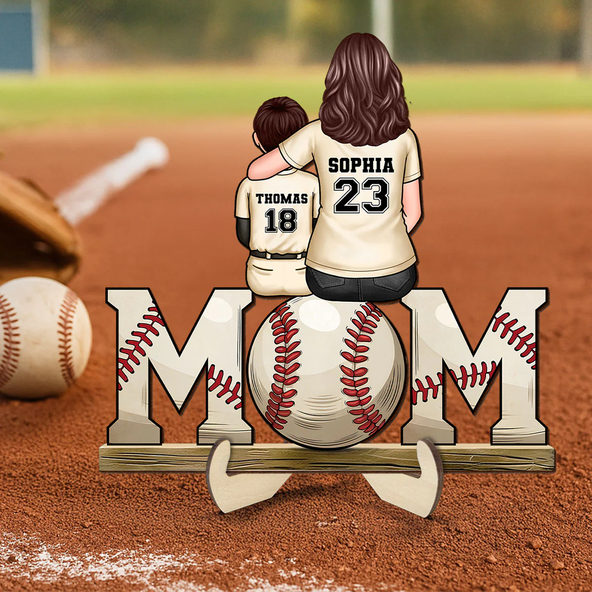 Baseball, Softball Mom And Kids Personalized 2 Layer Wooden Plaque, Gift for Mom, Gift for Wife - Image 6