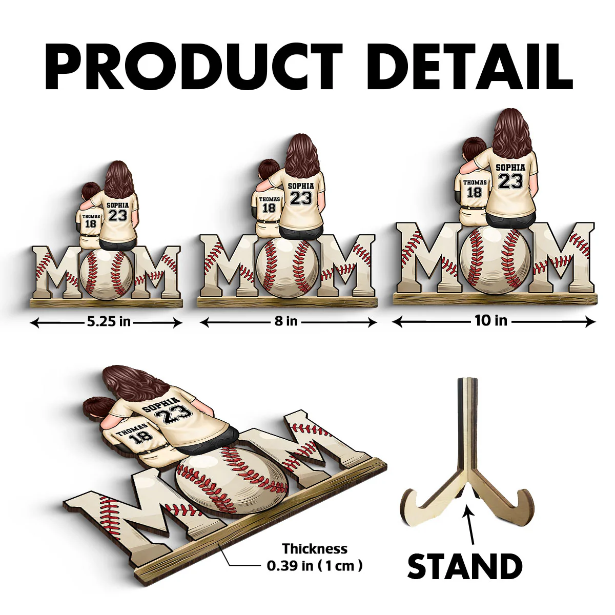 Baseball, Softball Mom And Kids Personalized 2 Layer Wooden Plaque, Gift for Mom, Gift for Wife - Image 8