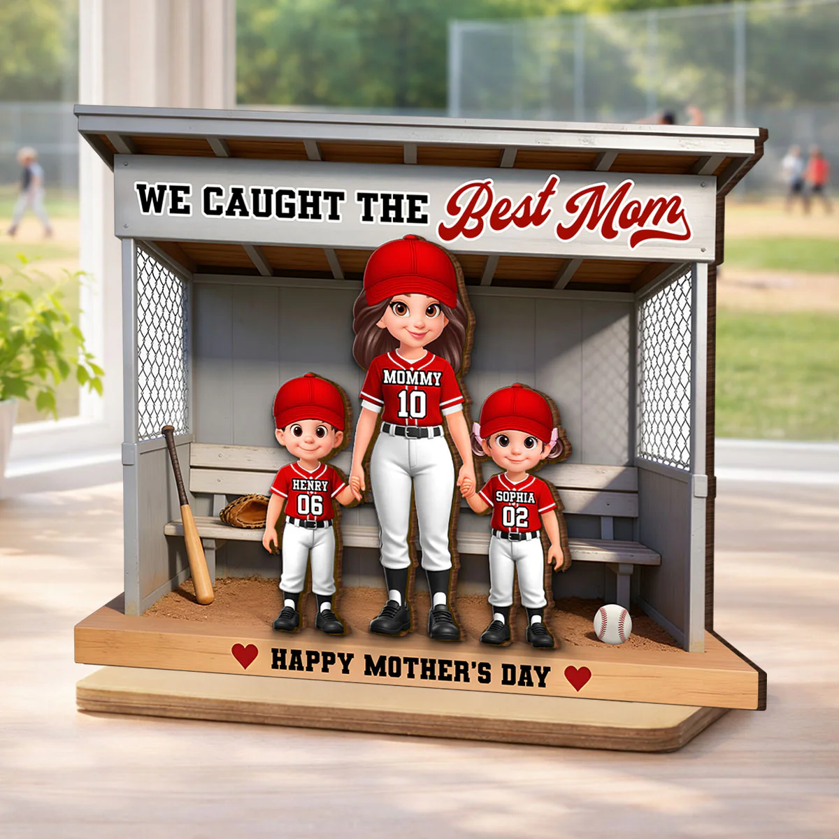 Baseball Softball We Caught The Best Mom - Personalized 2-Layered Wooden Plaque - Mother's Day Gift For Baseball Mom - Image 3