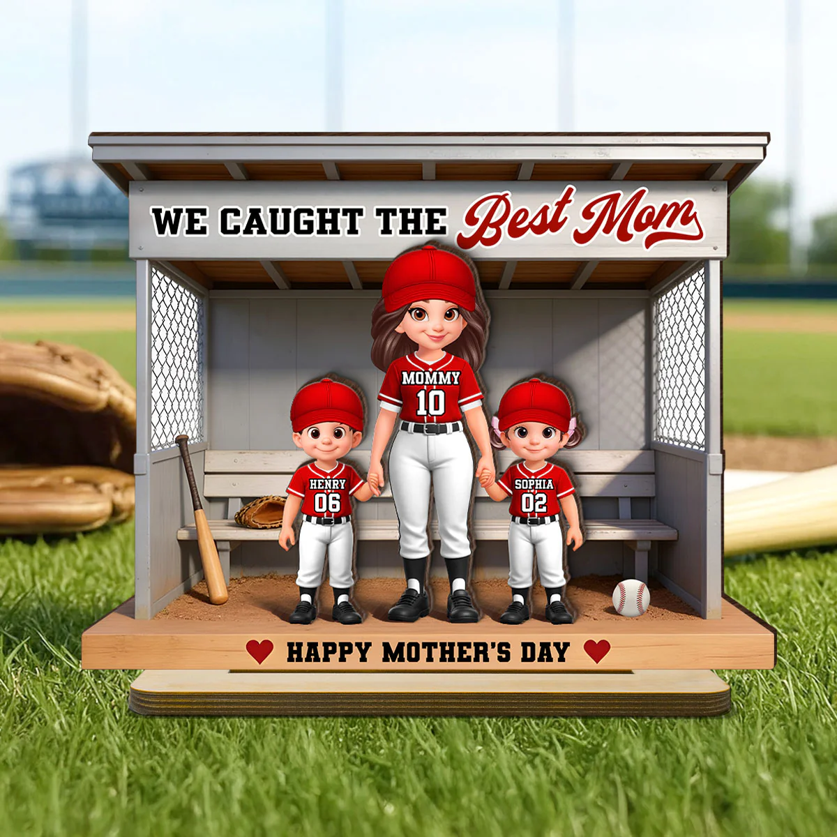 Baseball Softball We Caught The Best Mom - Personalized 2-Layered Wooden Plaque - Mother's Day Gift For Baseball Mom - Image 5