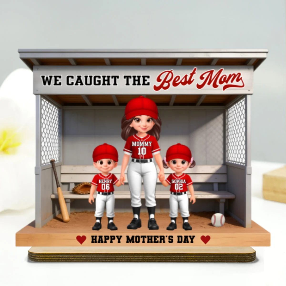 Baseball Softball We Caught The Best Mom - Personalized 2-Layered Wooden Plaque - Mother's Day Gift For Baseball Mom - Image 9