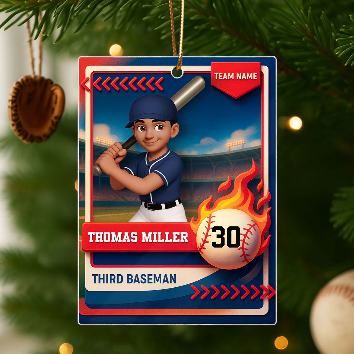 Baseball Trading Card - Personalized Acrylic Ornament - Christmas Gift for Son, Daughter, Grandkid - Image 4
