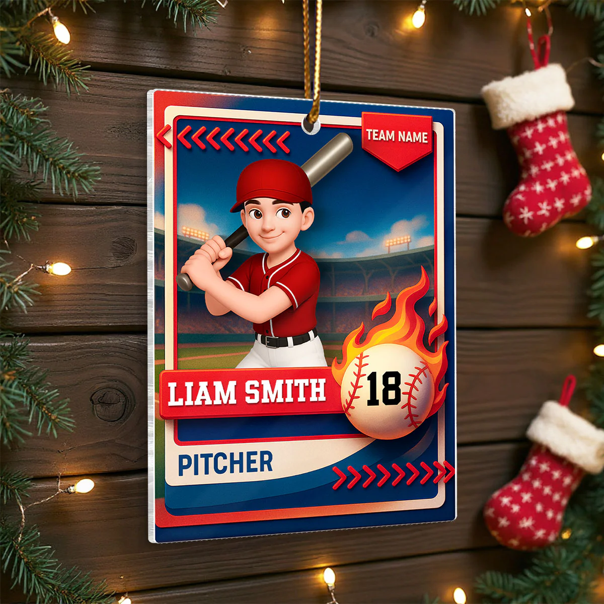 Baseball Trading Card - Personalized Acrylic Ornament - Christmas Gift for Son, Daughter, Grandkid - Image 7