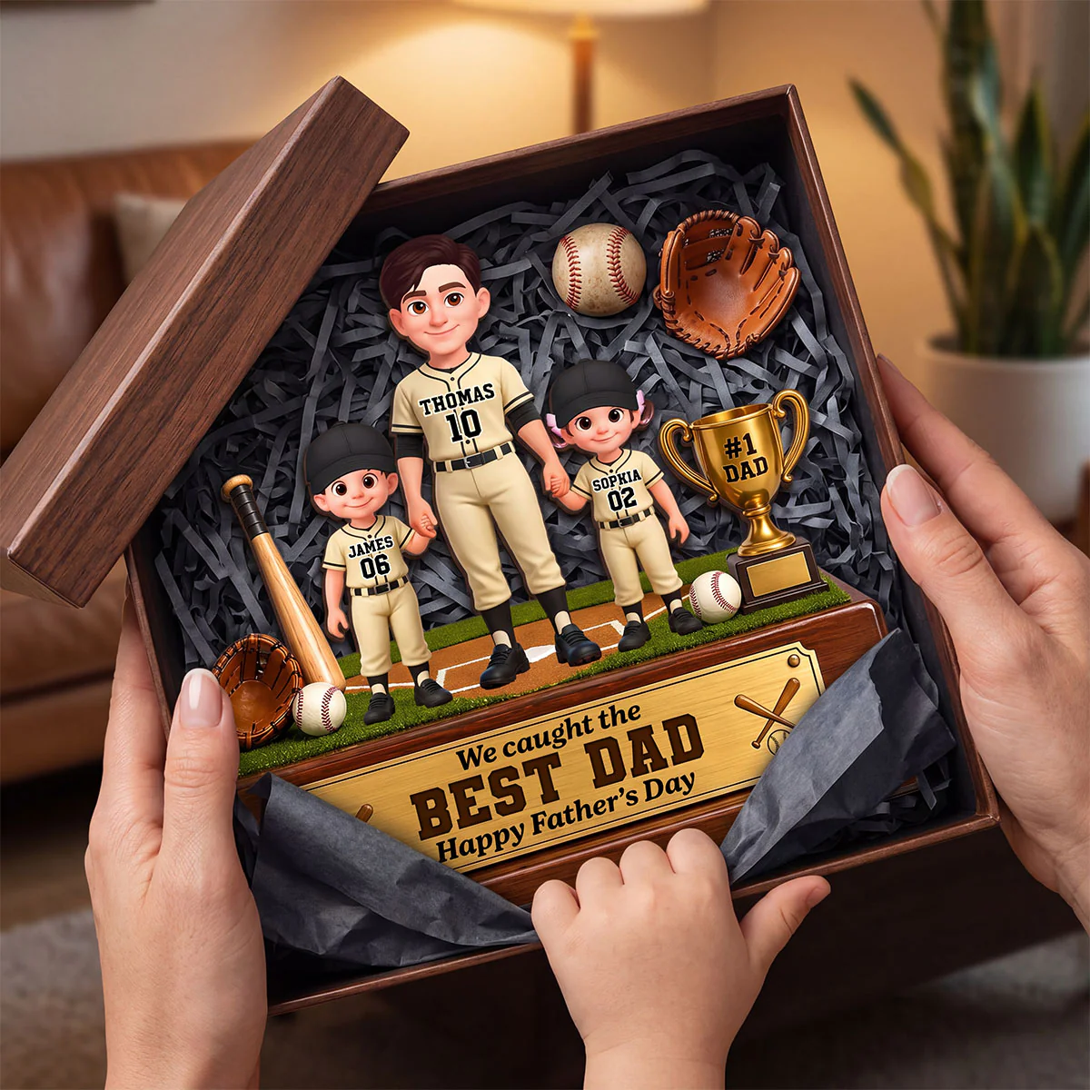 Baseball We Caught The Best Dad - Personalized 2-Layered Wooden Plaque -  Gift For Dad - Image 11